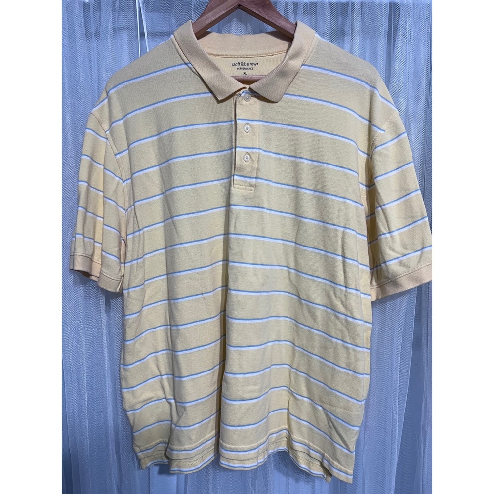 Croft & Barrow Performance Mens XL Yellow White Striped Short Sleeve Polo Shirt